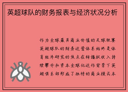 英超球队的财务报表与经济状况分析